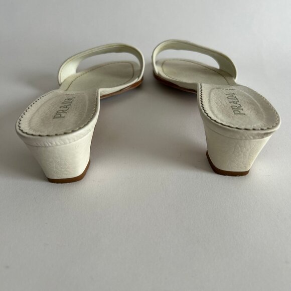 PRADA WHITE LEATHER MULES - Picture 6 of 9